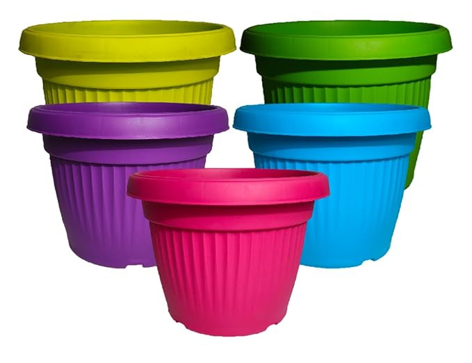 PLASTIC POT MULTICOLOR 9 INCH (PACK OF 5 PC)