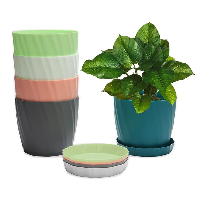 PLASTIC POT (COMBO) 7 INCH (PACK OF 5 PC) MULTICOLOR